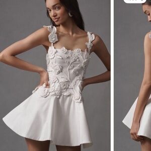 BHLDN Floral Appliqué Fit-and-Flare Mini Dress
